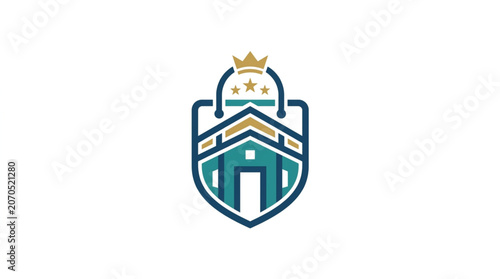 Canvas Print Shield logo with crown and building inside.