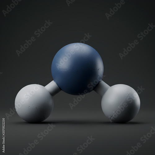 Blue Central Molecule Model with Two Spheres.