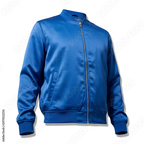 Blue Casual Bomber Jacket with Zipper Front.