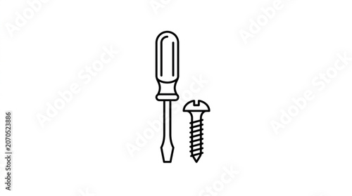 Canvas-taulu Simple line drawing of a screwdriver and screw.