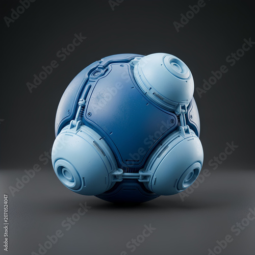 Blue Geometric Sphere With Circular Panel Segments.