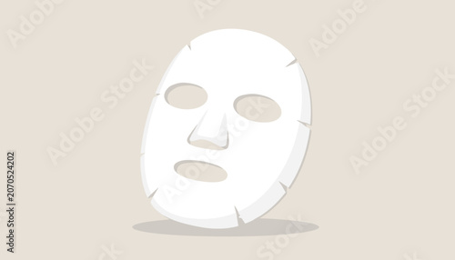 Single white sheet mask for face skin care treatment, isolated on a light grey background, perfect for beauty and cosmetics themes.