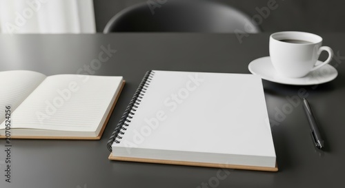 Open Spiral Notebook and Planner on a Dark Table, Ready for Ideas and Planning