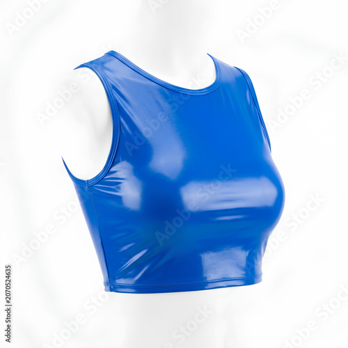 Blue Latex Sports Crop Top for Activewear and Fitness.