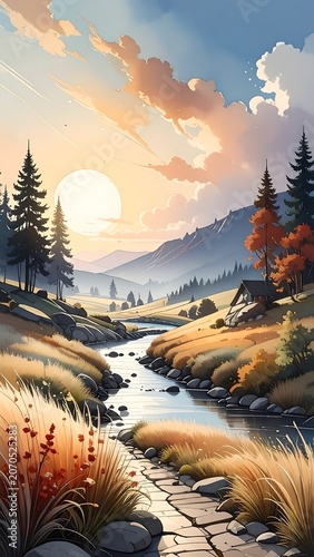 Autumn River Scenery.
