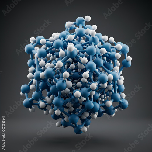 Blue Molecular Cluster Structure Model with Interacting Atoms.
