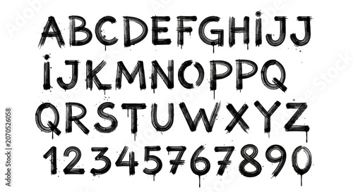 Εκτύπωση καμβά Black uppercase alphabet letters and numbers on clean background.