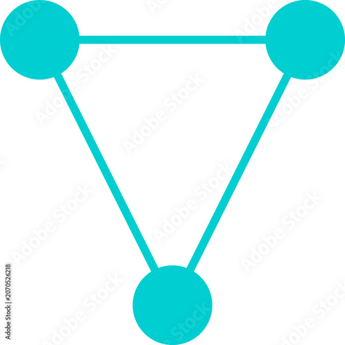 Minimalist teal triangular network icon featuring three circular nodes connected by solid straight lines illustration
