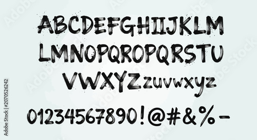 Schilderij op canvas Black uppercase and lowercase alphabet letters with numbers and symbols