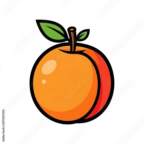 Fresh orange with green leaf on white background.