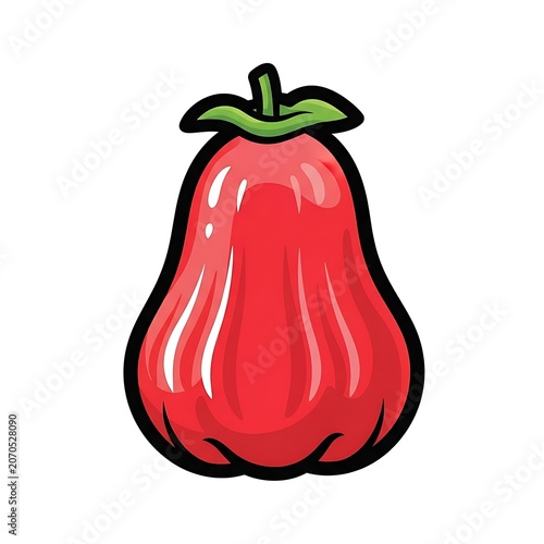 Fresh red bell pepper with green stem isolated.