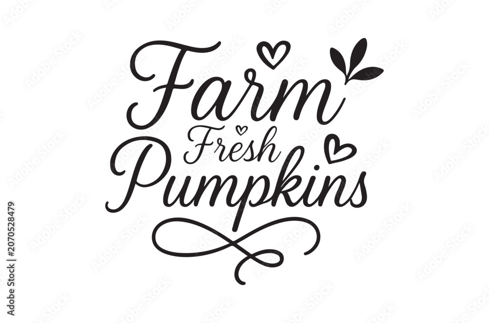 Obraz premium Floral ornament with farm pumpkins text black vector illustration