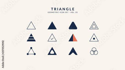 Geometric triangle shape collection layout – Ideal for mountain adventure branding, construction framework graphs, or math text books.
