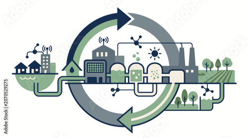 Circular Economy Management and Sustainable Industrial Water Treatment Infrastructure Concept