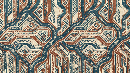 Ancient Irrigation Network Seamless Ethnic Textile Pattern