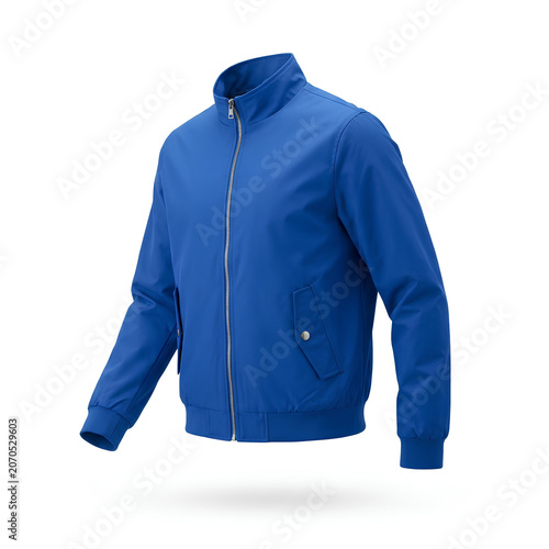 Blue Windbreaker Jacket with Front Zip and Stand Collar for Everyday Wear.