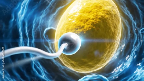 Sperm Cell Approaching Egg in 3D Render
