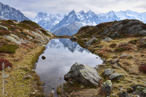 Bilde på lerret Le Massif du Mont Blanc, vu depuis le Lac de la Flégère