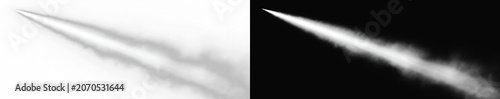 Cuadro en lienzo rocket smoke trail side by side on white and black background, diagonal jet cont