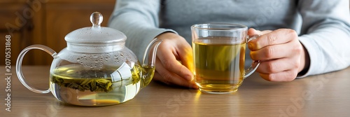 Tea, green tea, teapot, cup, relaxing morning drink
