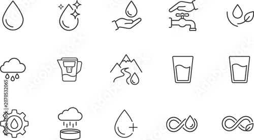 Foto Collection of water and weather related icons with umbrella