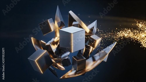 Abstract 3D cubes explosion animation.