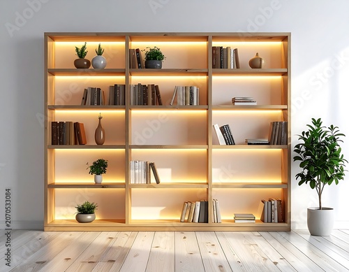 Bookshelf with lights.