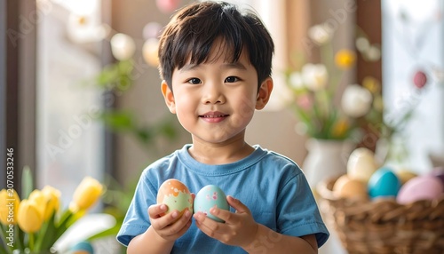Boy Holding Easter Eggs.
