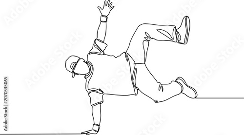 Bild auf Leinwand Breakdancer silhouette, one line drawing, dynamic pose, hip hop dancer