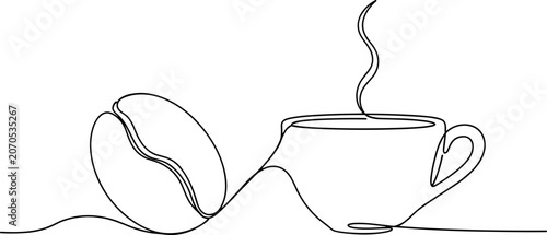 Photos Minimalist single line drawing of coffee cup with steam and coffee bean