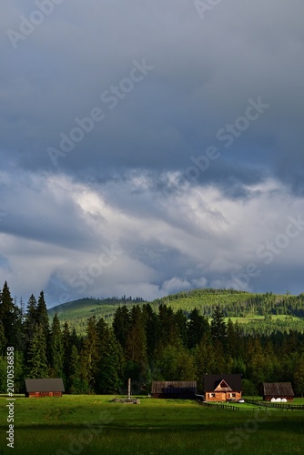 Traditionelle Häuser in der Tatra Gebirge Nähe Zakopane, vertikal
