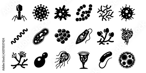 Bild auf Leinwand Microscopic view of various microorganisms and cells in a laboratory setting with several types of bacteria