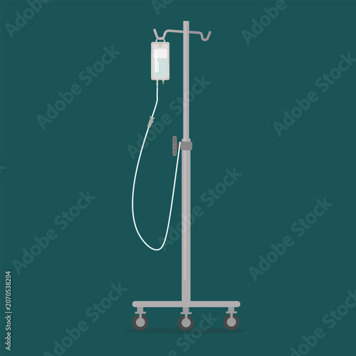 Medical IV Drip Stand with Saline Bag Vector Illustration