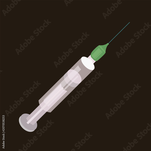 A clear vector illustration of a medical syringe with a needle. Perfect for healthcare concepts, vaccination campaigns, medical graphics, laboratory designs, and pharmaceutical materials.