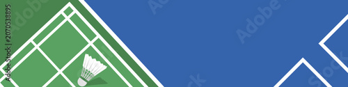 Badminton Shuttlecock on Green and Blue Court Banner. Badminton sport banner background vector