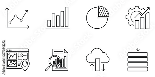 Set of business and data analysis icons, vector illustration