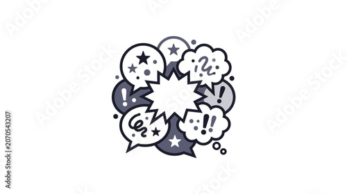 Fotografía Speech Bubbles with Symbols and Stars Illustration.