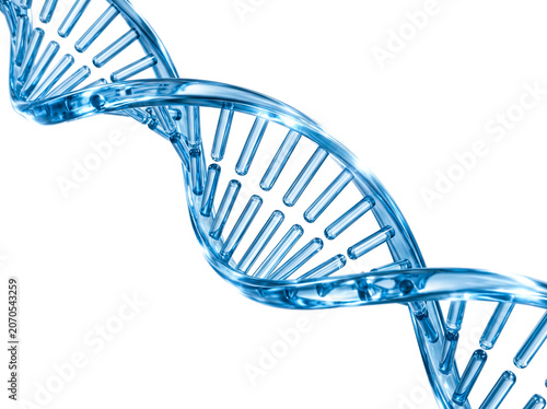 Canvas Print Blue Glass DNA Double Helix Strand on Transparent Background, 3D Render DNA Mole