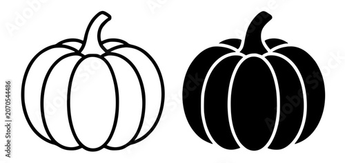 Bild auf Leinwand Pumpkin minimalist icon, black and white in outline and silhouette design