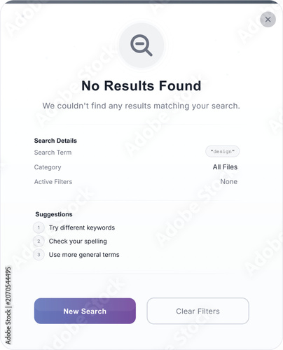 No Results Found Search Interface with Suggestions