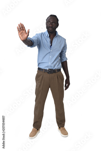 front view of a  man showing stop sign on white background