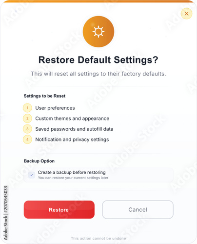 Restore Default Settings Confirmation Dialog Box
