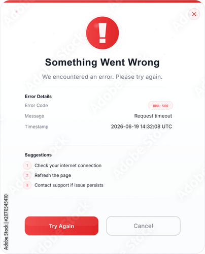Something Went Wrong Error Message Pop-up with Suggestions