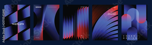 Electric blue poster vector templates. Abstract dark gradient backgrounds with rounded geometric forms for flyer, banner and social media design.