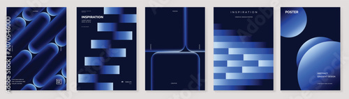 Electric blue poster vector templates. Abstract dark gradient backgrounds with rounded geometric forms for flyer, banner and social media design.