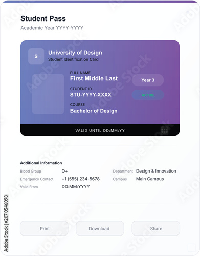 Student Pass ID Card Template