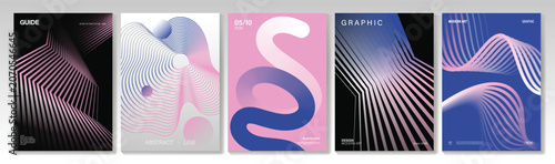 Abstract wavy line poster vector set with flowing gradient curves, optical stripe patterns and modern geometric cover layouts for flyer, banner, social media and print design.