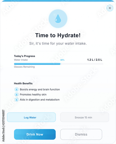 Water Intake Reminder Pop-up Notification