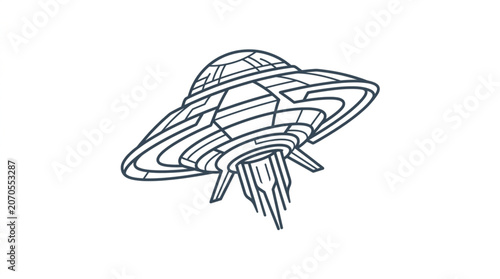 Obraz na plátne Stylized Outline Drawing of a Flying Saucer UFO.