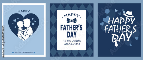 Εκτύπωση καμβά Father's Day Celebration Cards: A heartwarming collection of three distinct Father's Day cards, each conveying love and appreciation with unique designs featuring silhouettes of fathers and children